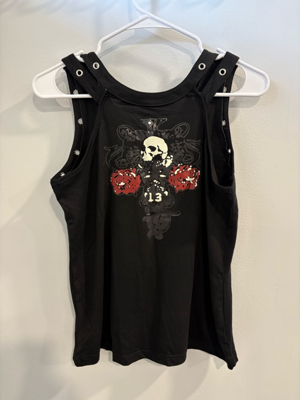 Black Skull & Red Rose Eyelet Tank Top - Picture 2 of 7
